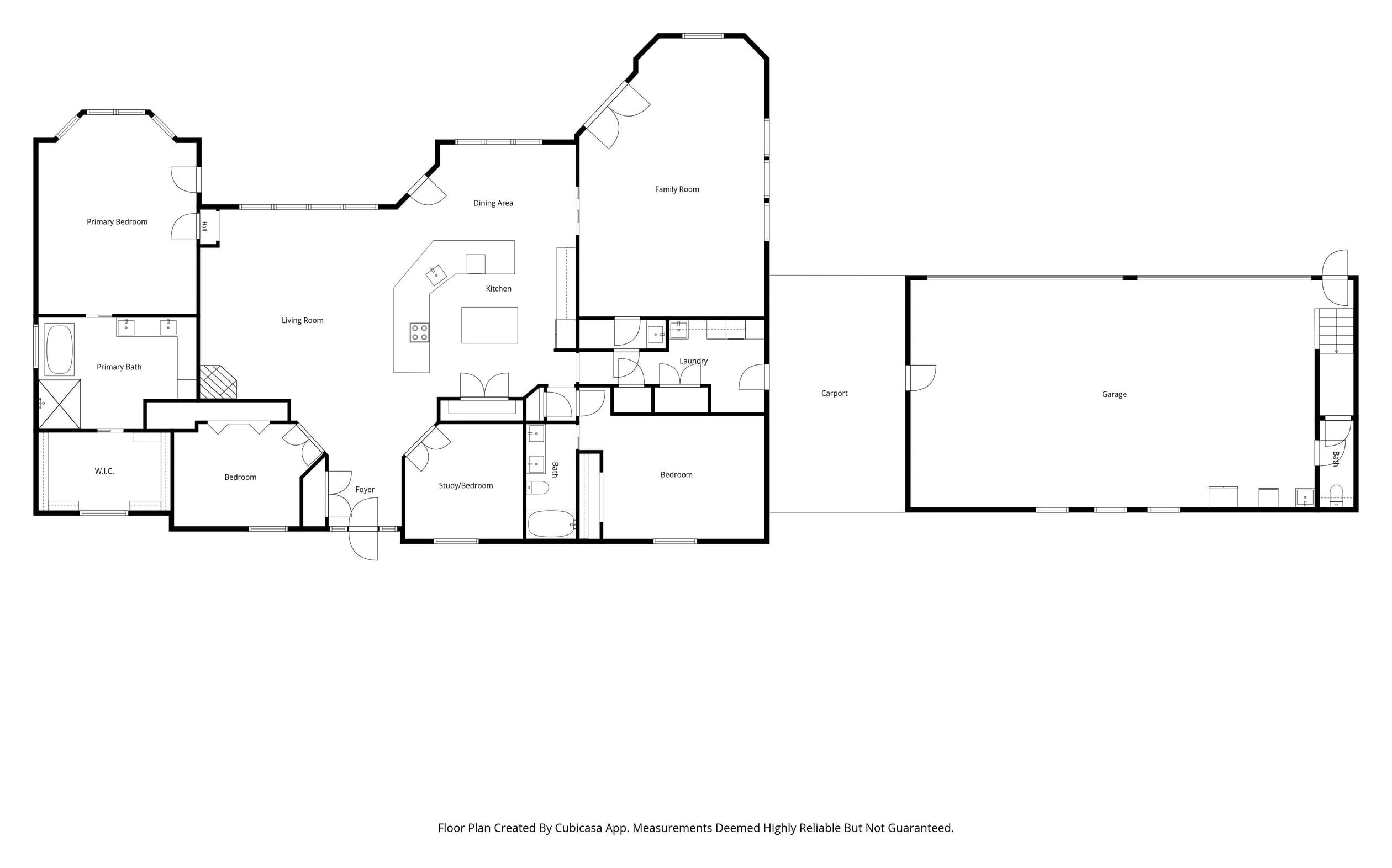 First floor plan: main house, carport and detached garage