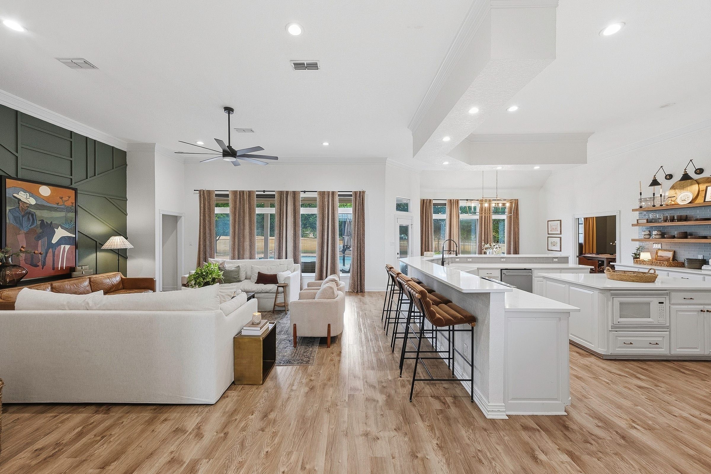 Open living room and kitchen with LVP flooring