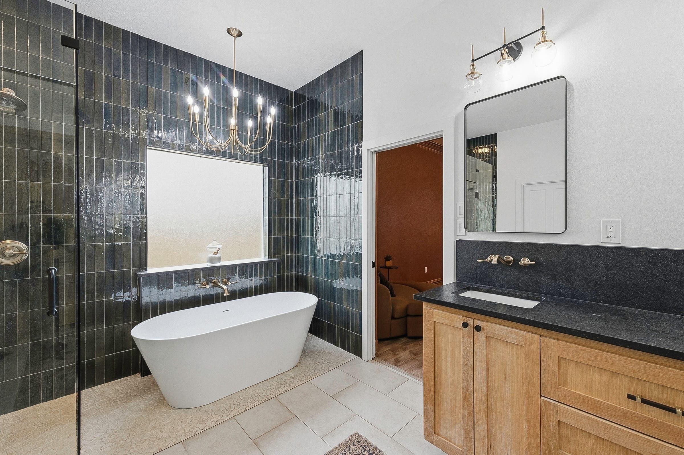 Freestanding tub and vanity in the master bath